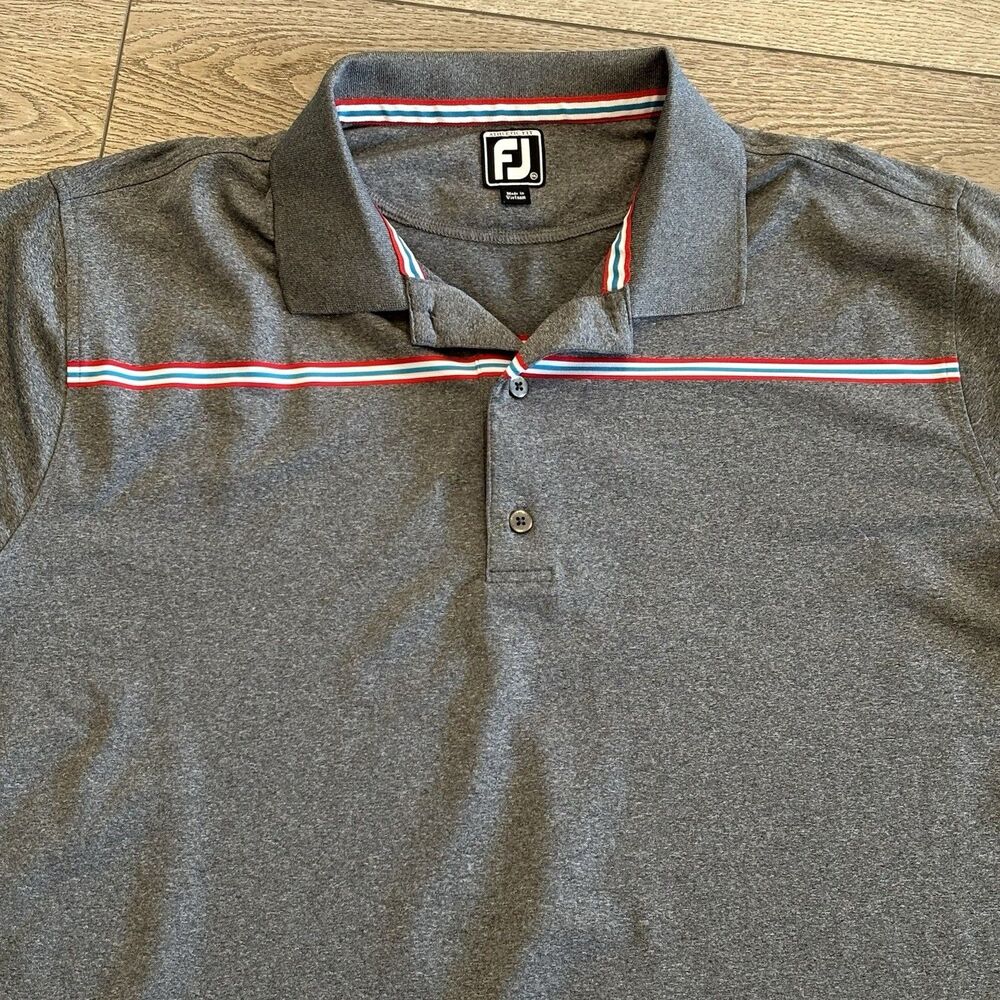 FootJoy Golf Polo FJ Athletic Fit Mens 2XL Performance Shirt Gray Preppy Casual‎